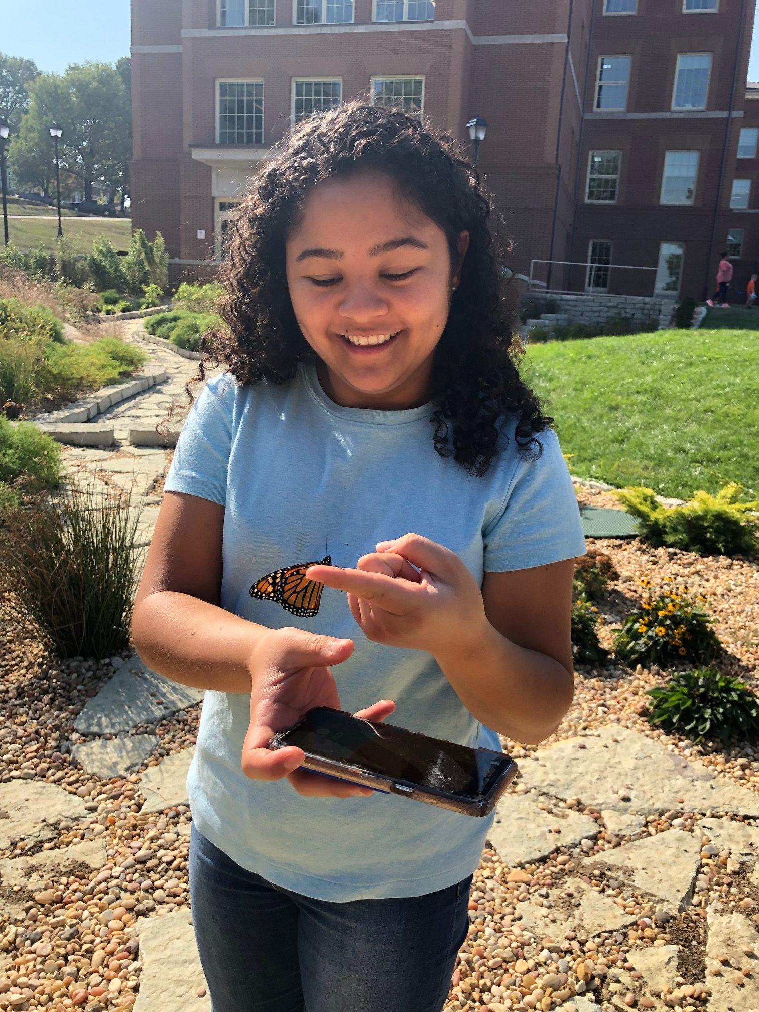 Students at the monarch release